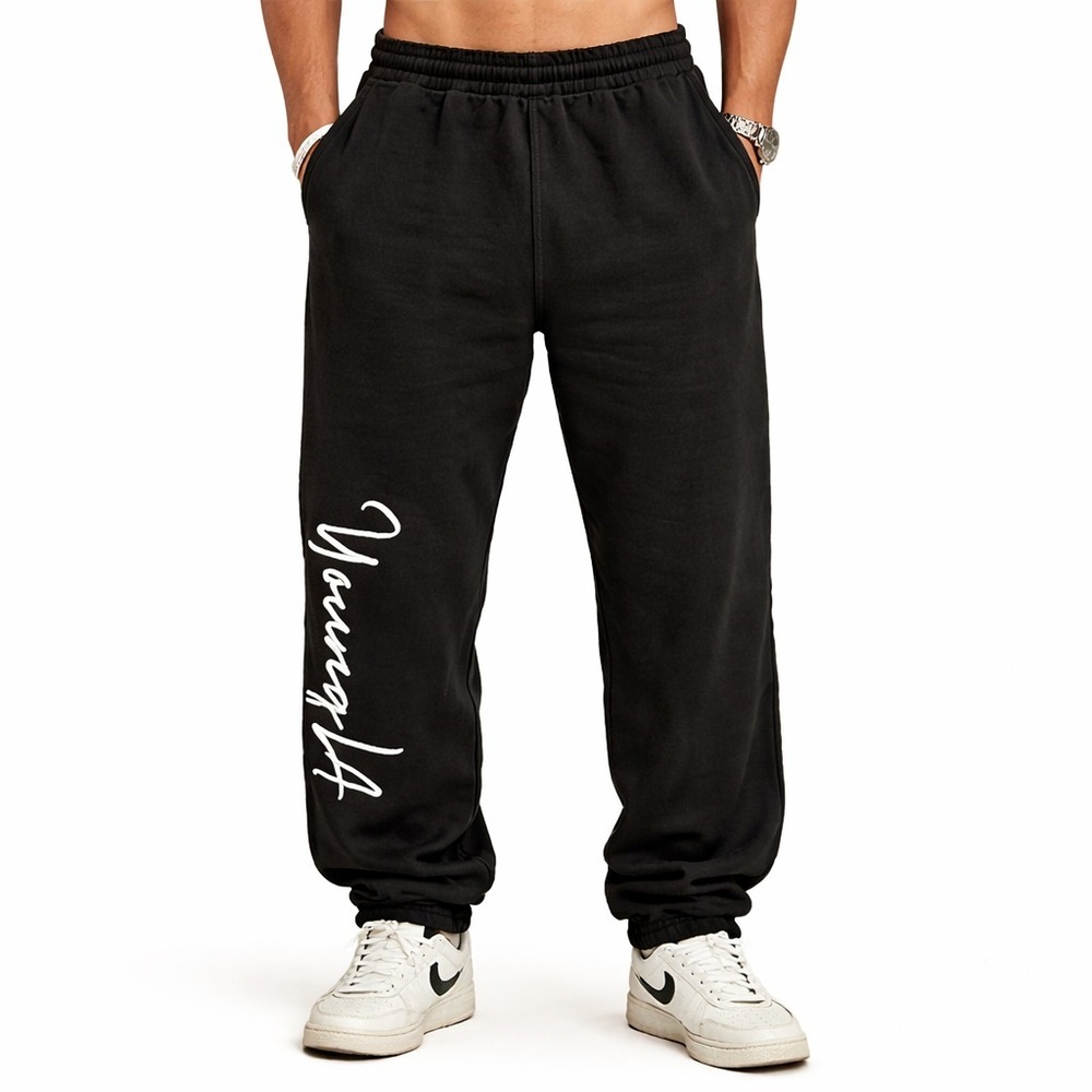 YoungLA Pull-On Joggers Men's Size XL Black Slash Pockets Ribbed Ankle Cuffs
